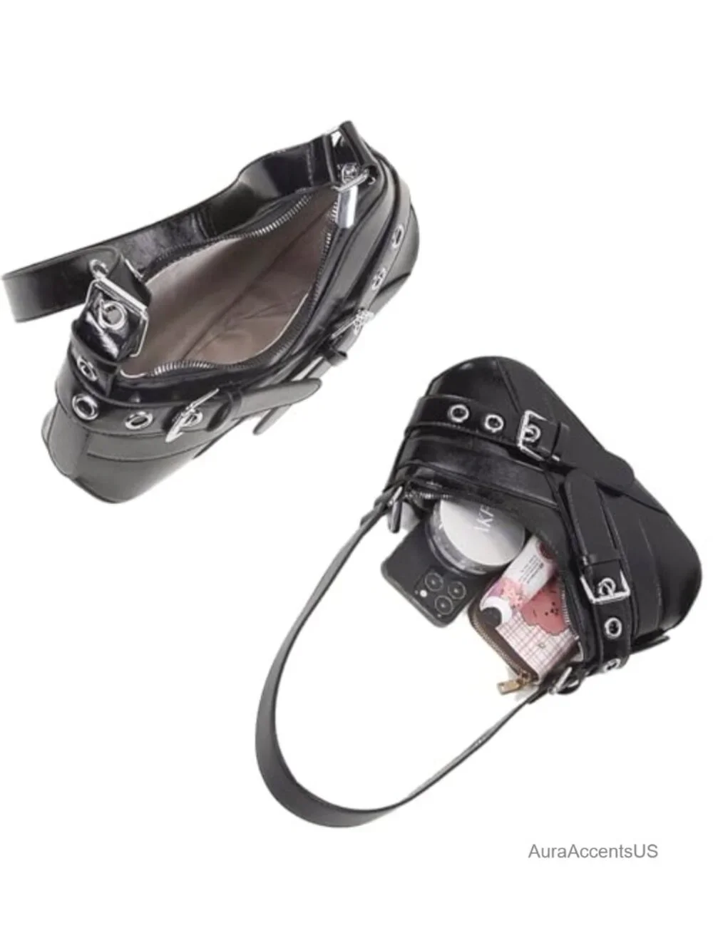 Y2K Punk Hobo Shoulder Bag Women Vegan Leather Handbag